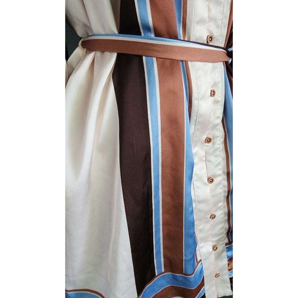 CIEBON Satin belted mini shirt dress Size XS Long Bishop Puff Sleeves Button Up - Picture 4 of 9